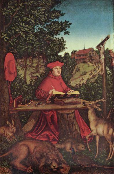 Lucas Cranach Portrat des Kardinal Albrecht von Brandenburg als Hl. Hieronymus im Grunen oil painting picture